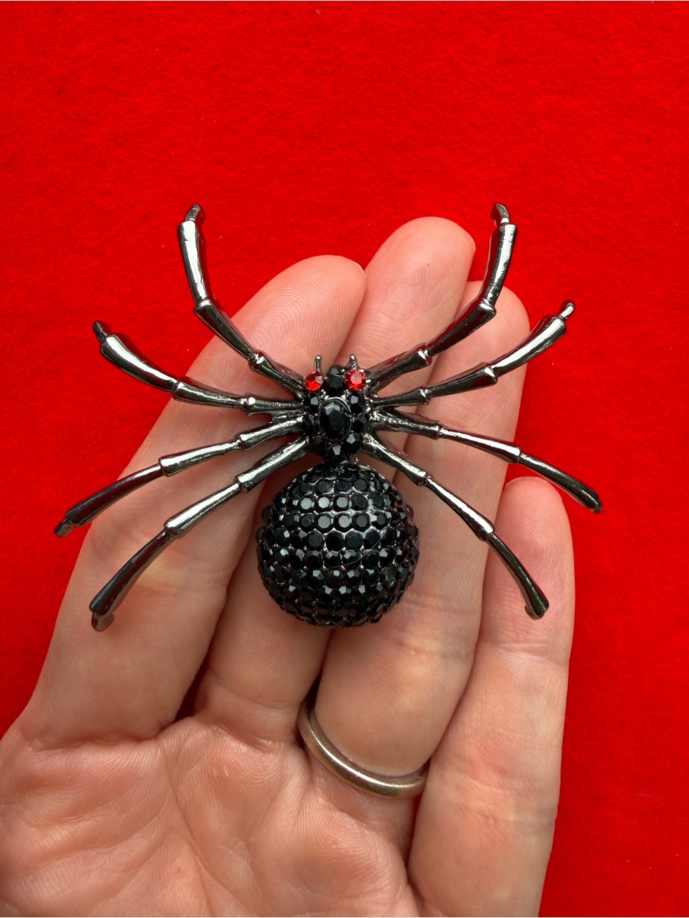 Black Crystal Spider Brooch - Statement Pin
